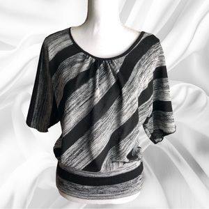 IZ Byer Black Gray and Silver striped top with Lace Size XL